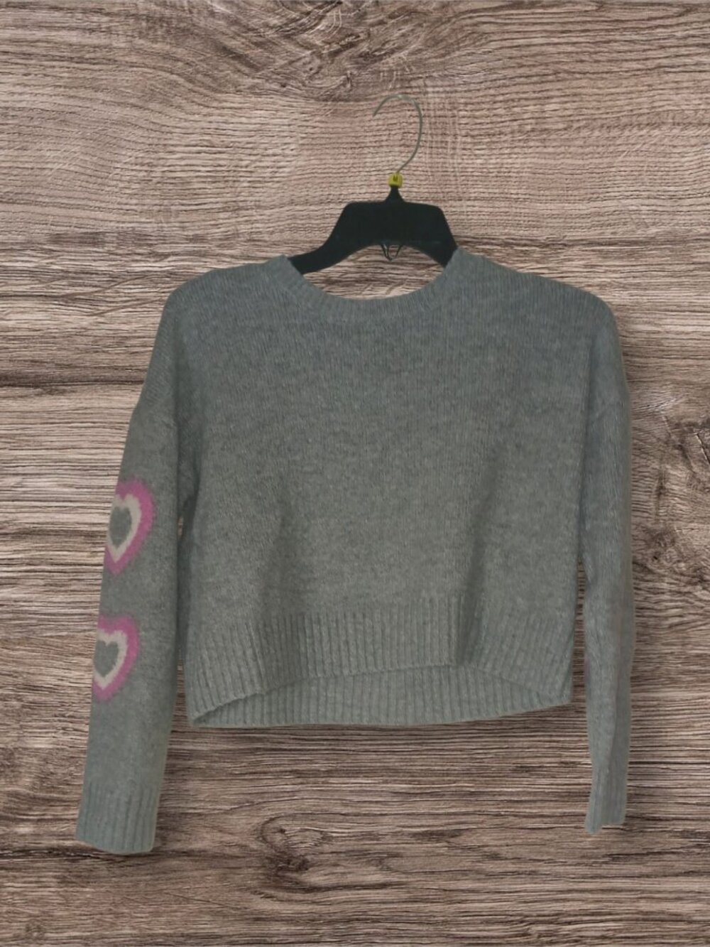 No Comment Girls Large (14) Gray Heart Sleeve Sweater